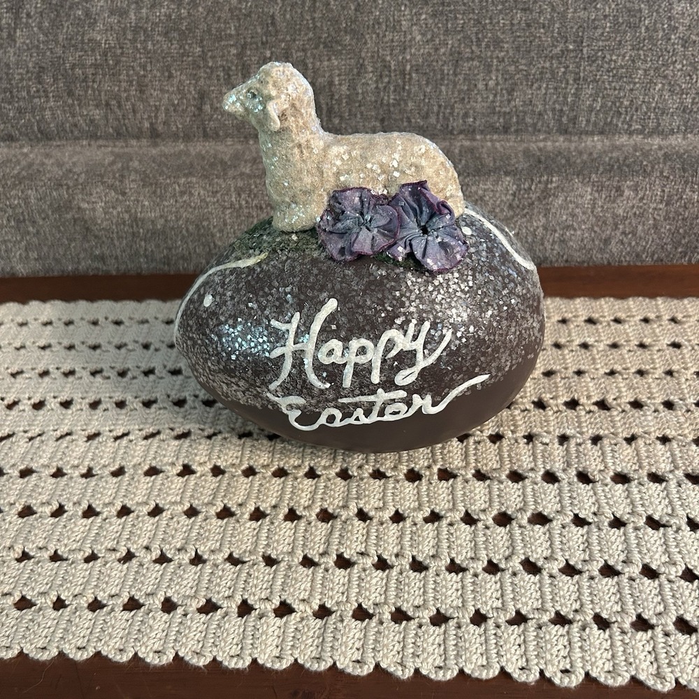 Vtg Bethany Lowe Sheep On Egg Happy Easter Glitter Statue Figurine Spring Decor